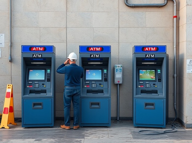 Technician carrying out maintenance on an ATM