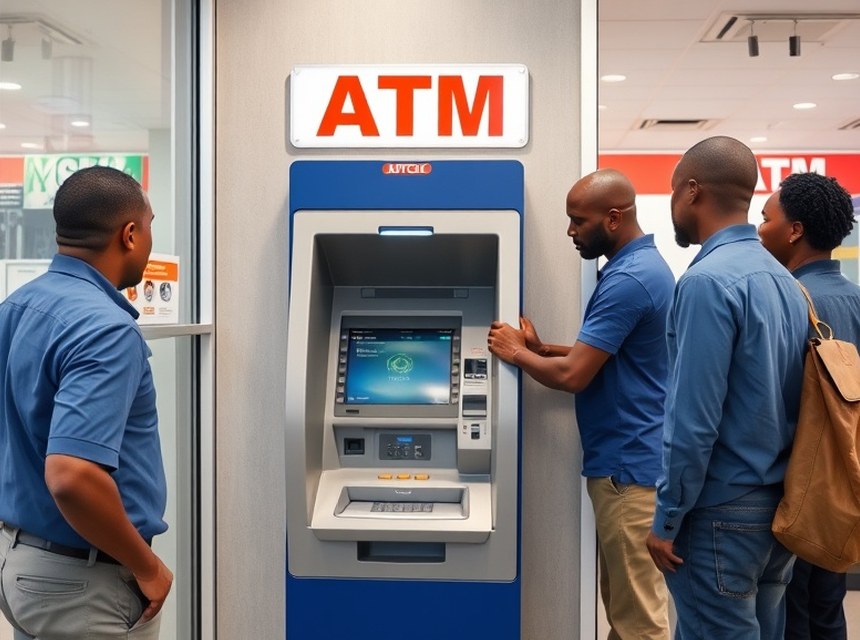 Technician carrying out maintenance on an ATM