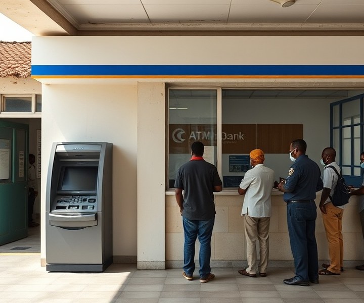 Before — Terminal out of service at peak hours: the wait moves to the teller desk.